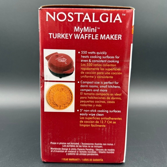Nostalgia MyMini Turkey Waffle Maker 5 Inch Red Thanksgiving Holiday Open Box - Picture 4 of 16